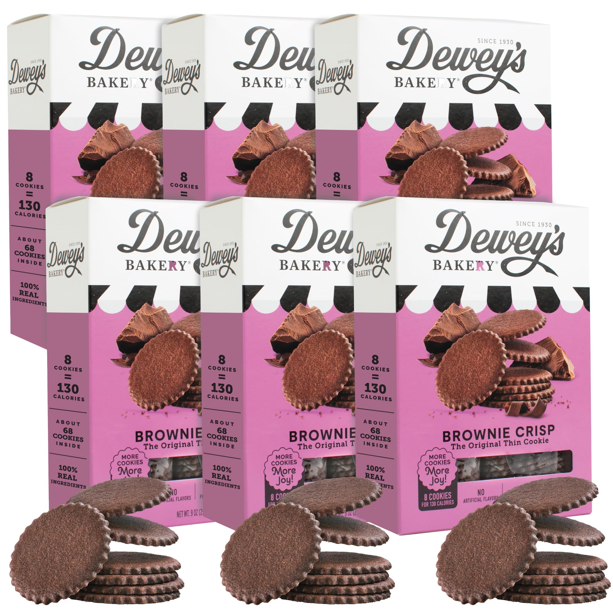 Dewey's Bakery front packaging showing six 9 oz boxes and brand trust