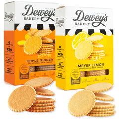 Dewey's front packaging showing both Meyer Lemon and Triple Ginger boxes for easy choice