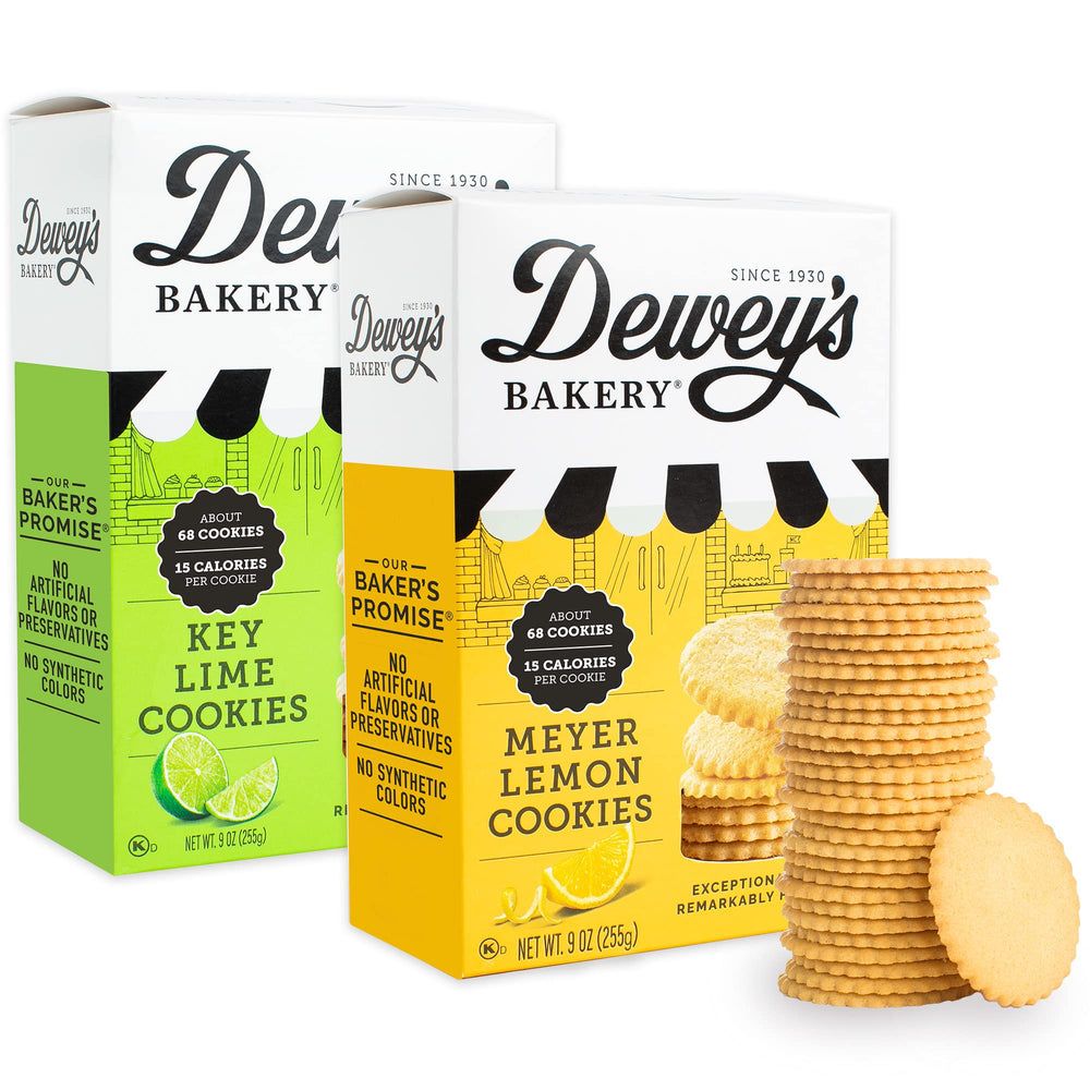 Dewey's front packaging showing both citrus cookie boxes and brand