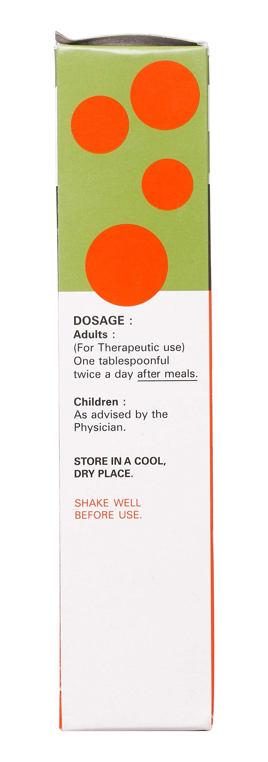 Dexorange back label close-up with dosage and manufacturer details for safe use