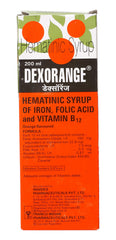 Dexorange front bottle showing orange-flavored iron syrup and clear labeling benefit palatability