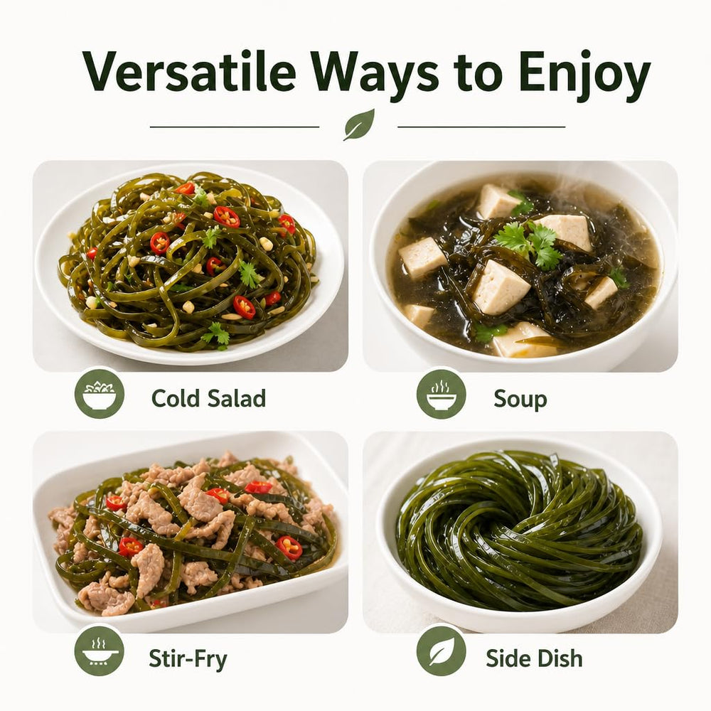 DGYLHBJ hydrated kelp noodles in bowl showing ready-to-eat texture