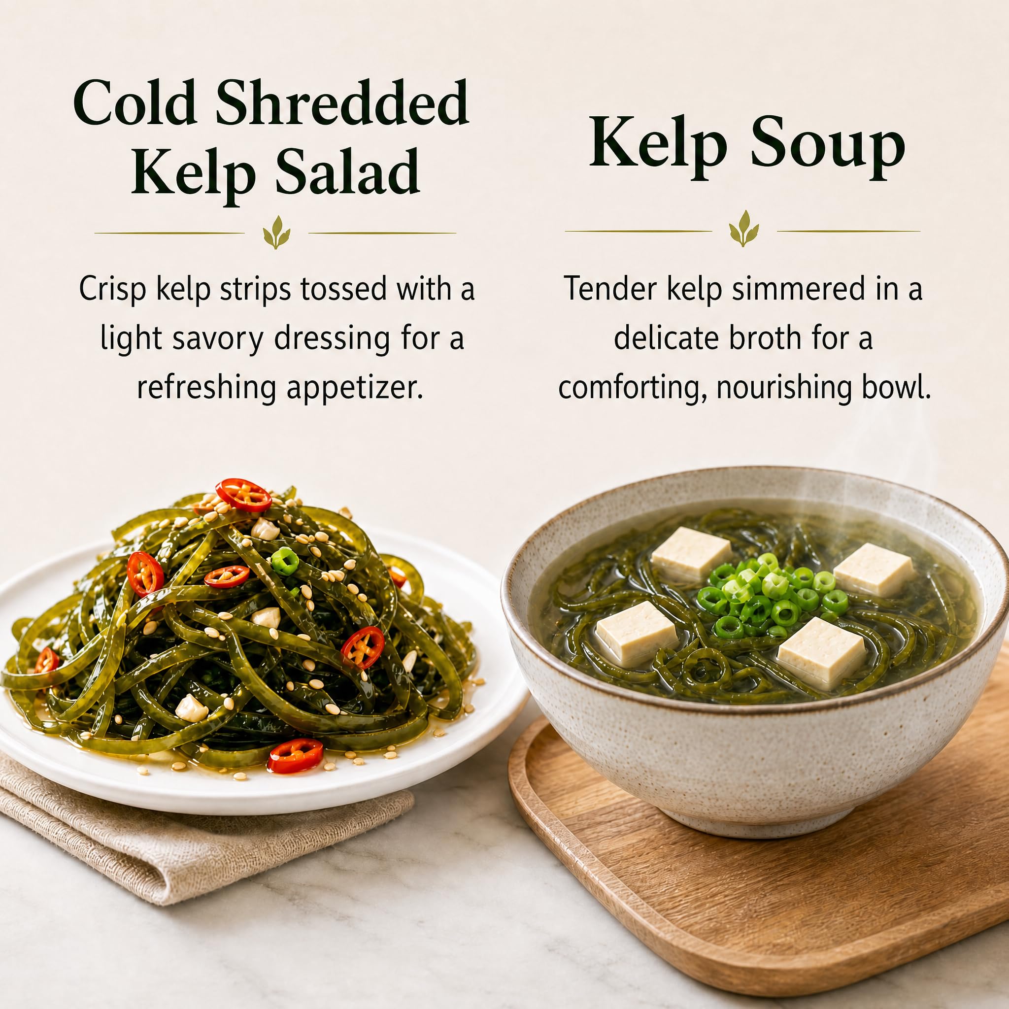 DGYLHBJ kelp noodles plated in miso soup offering warm umami pairing
