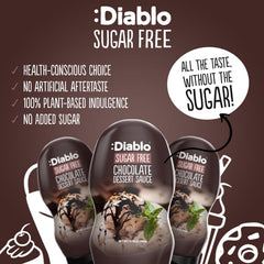 Diablo topping on ice cream highlighting rich chocolate taste
