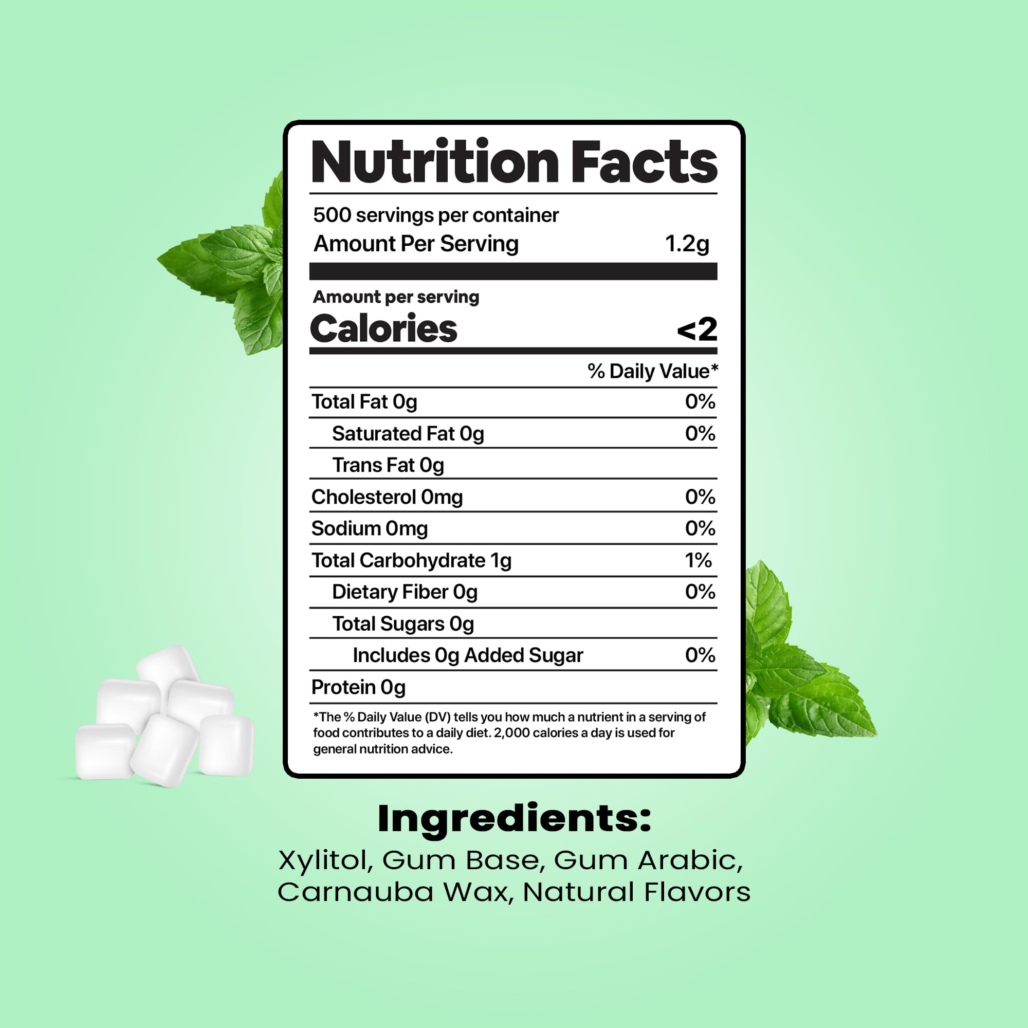 Dialed Gum single piece close-up illustrating natural spearmint flavor freshness