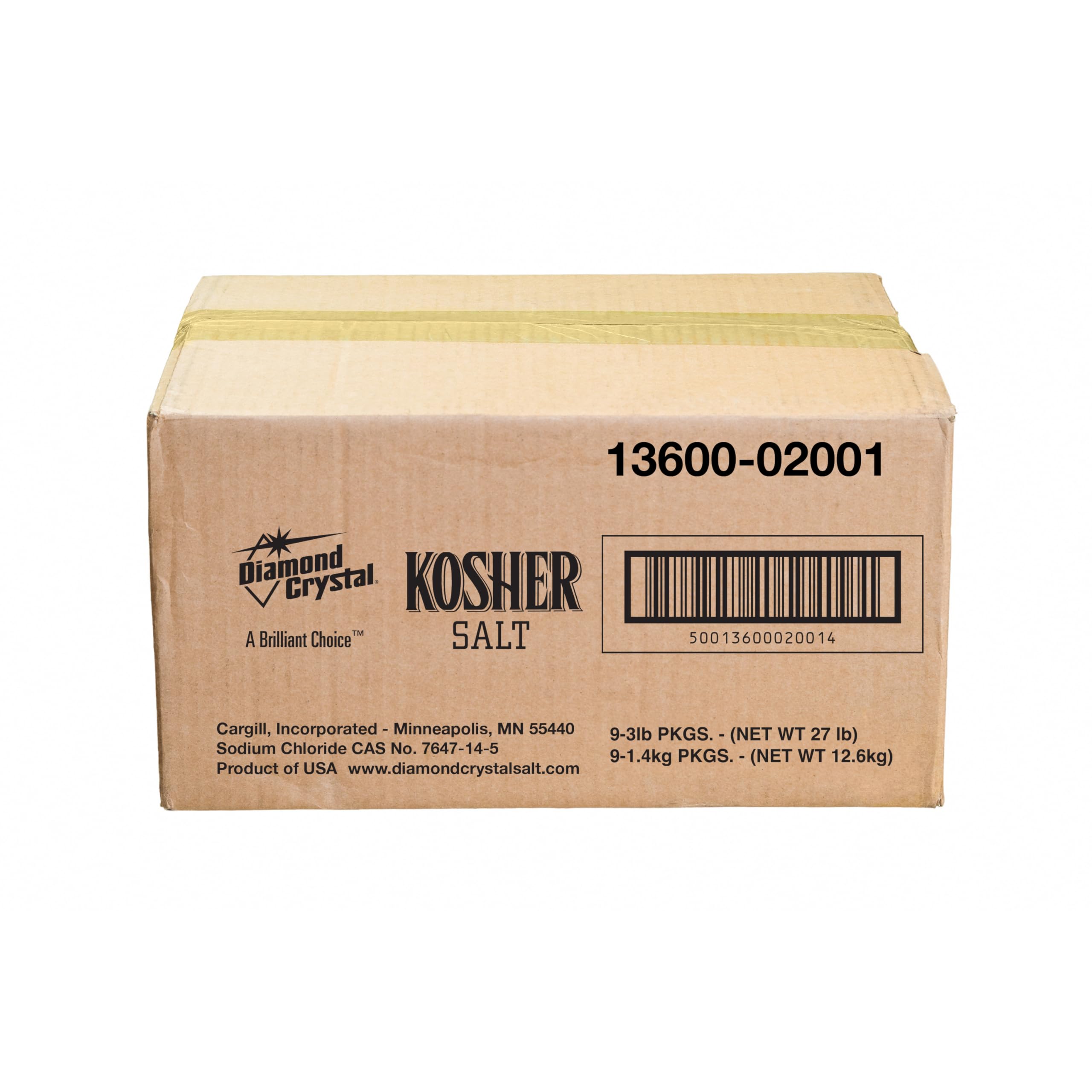 Diamond Crystal front packaging showing label and size for easy identification and storage