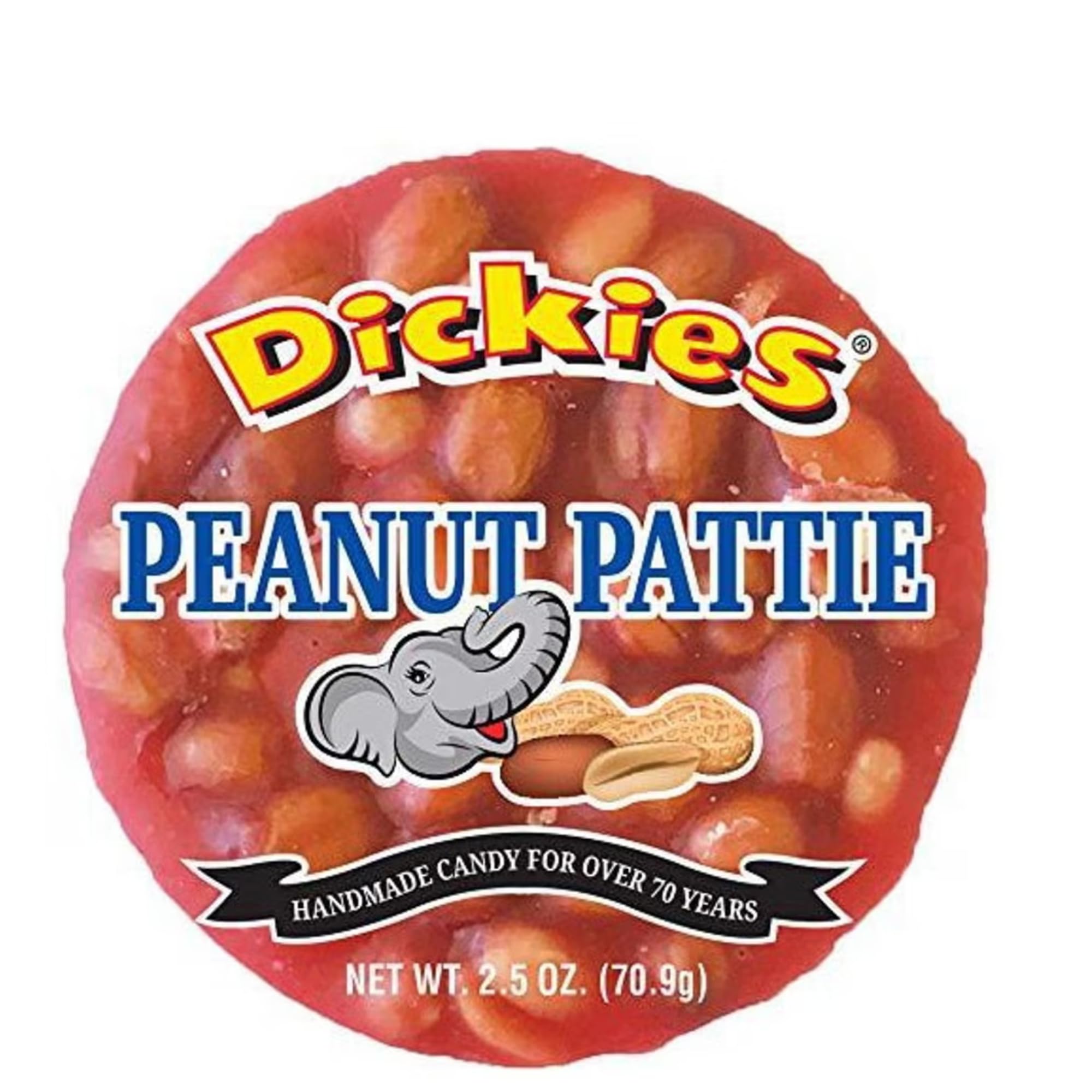 Dickies peanut patties close-up texture showing peanuts and candy binder for crunchy taste