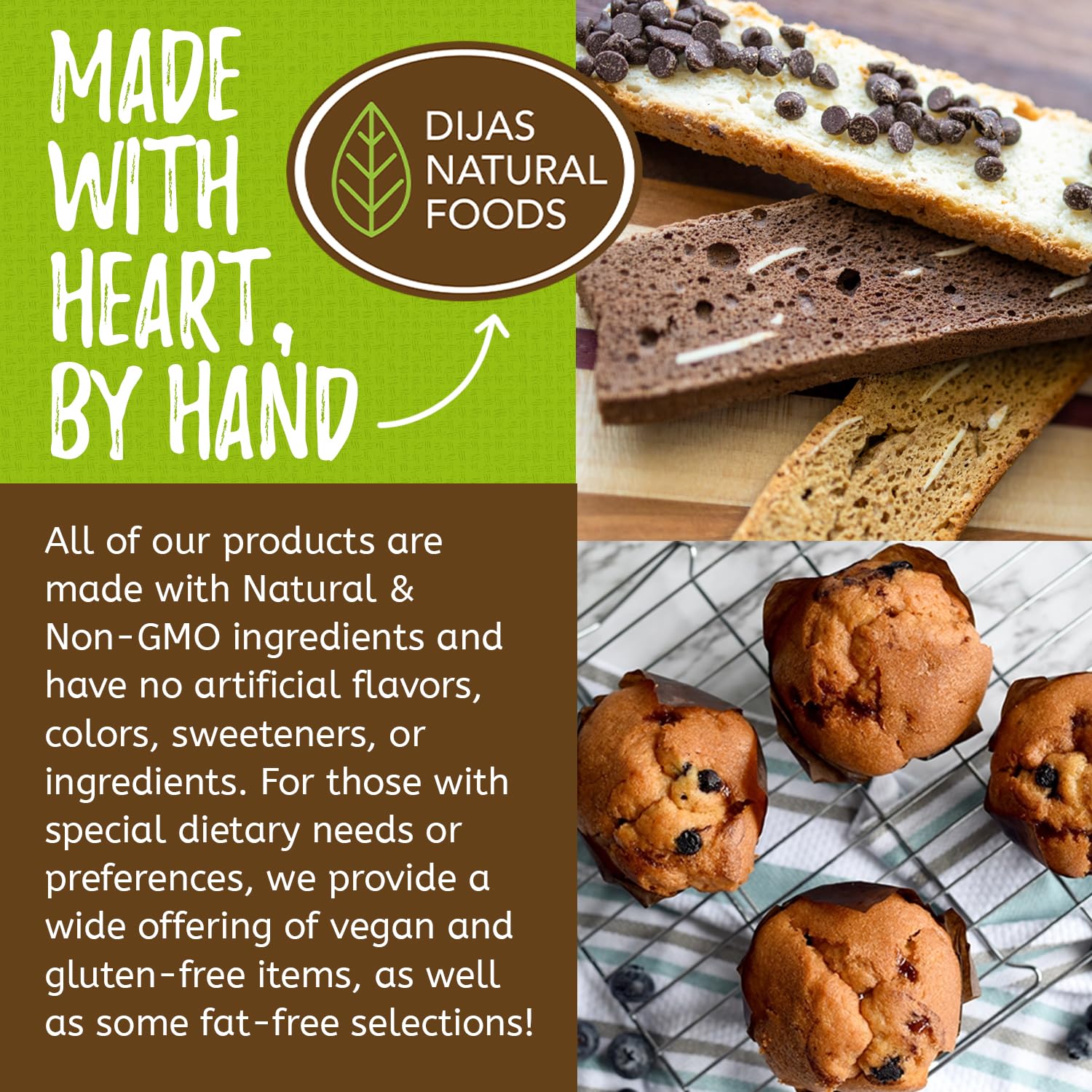 DIJAS ingredients label close-up showing all-natural preservative-free claim
