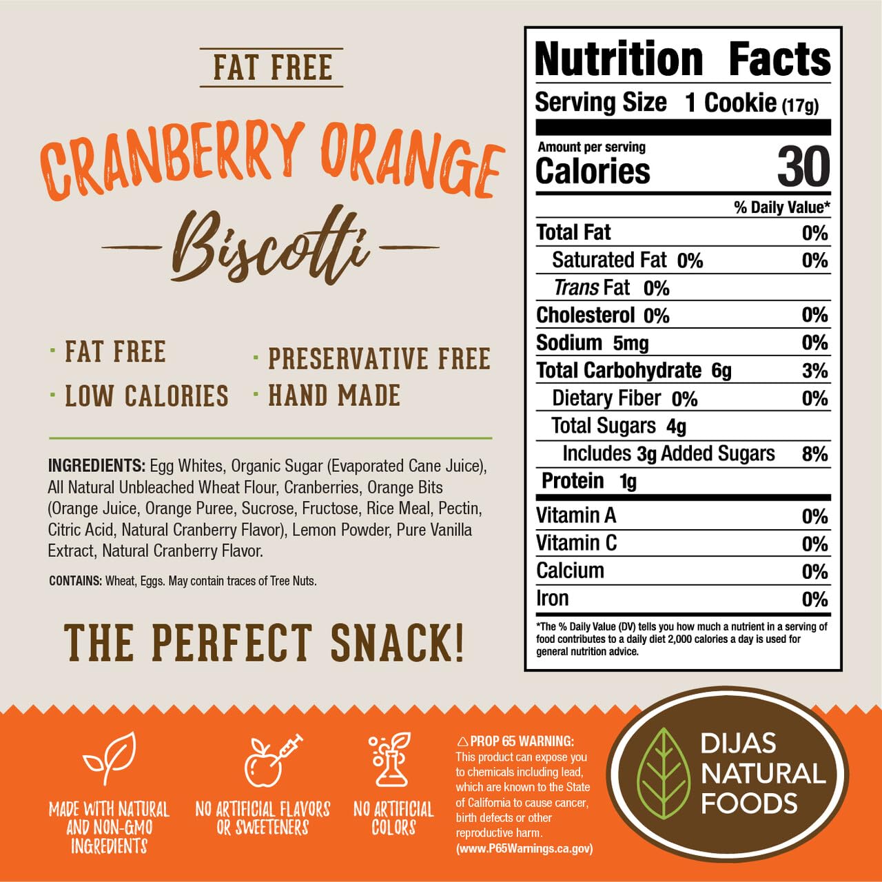 Dijas Natural Food individually wrapped biscotti emphasizing convenience