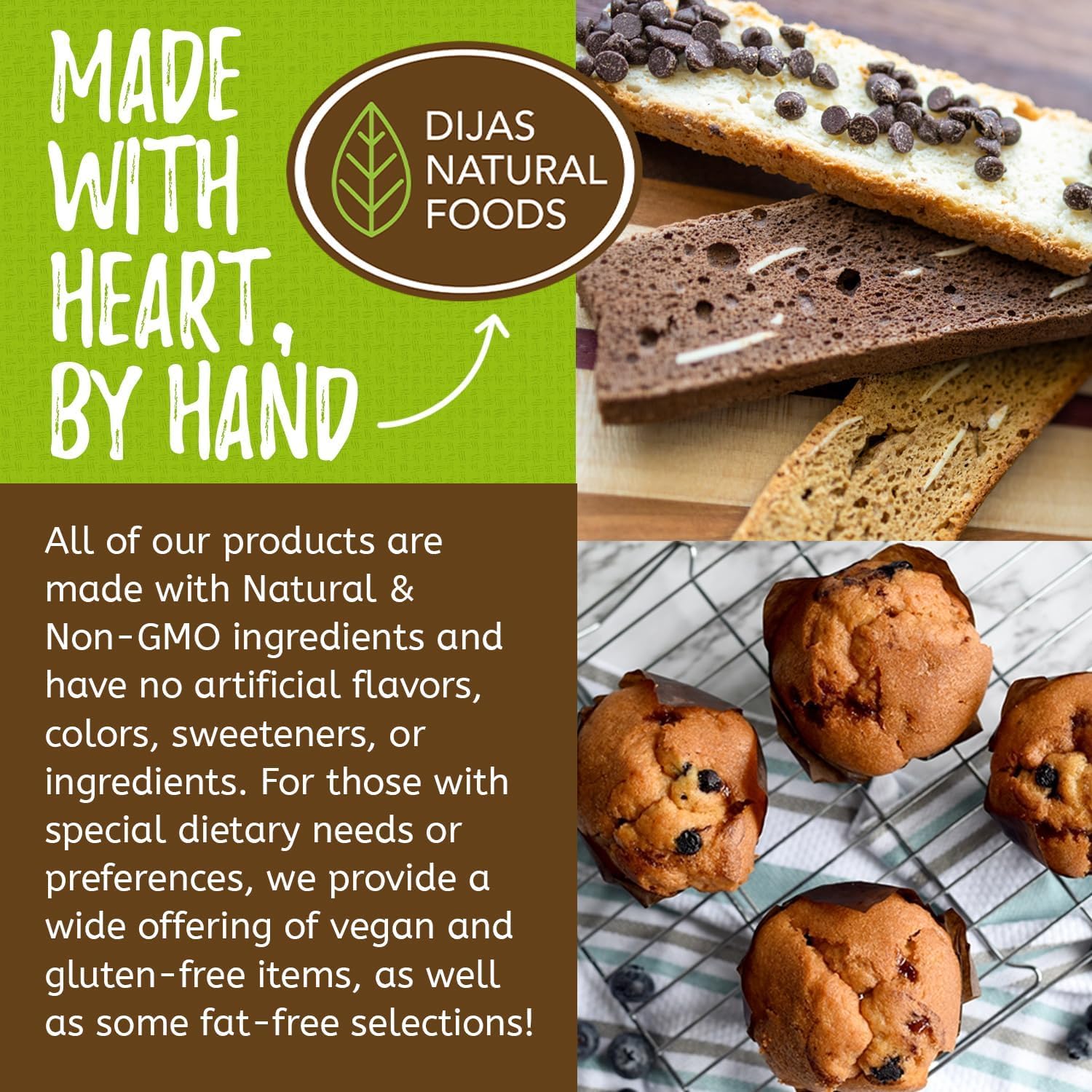 Dijas Natural Food biscotti in hand for size comparison and portion control