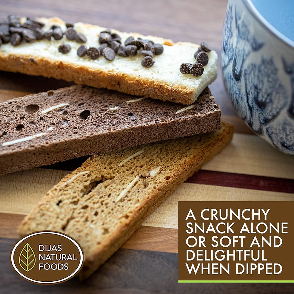 DIJAS open stack of biscotti showcasing crisp layers and chocolate bits