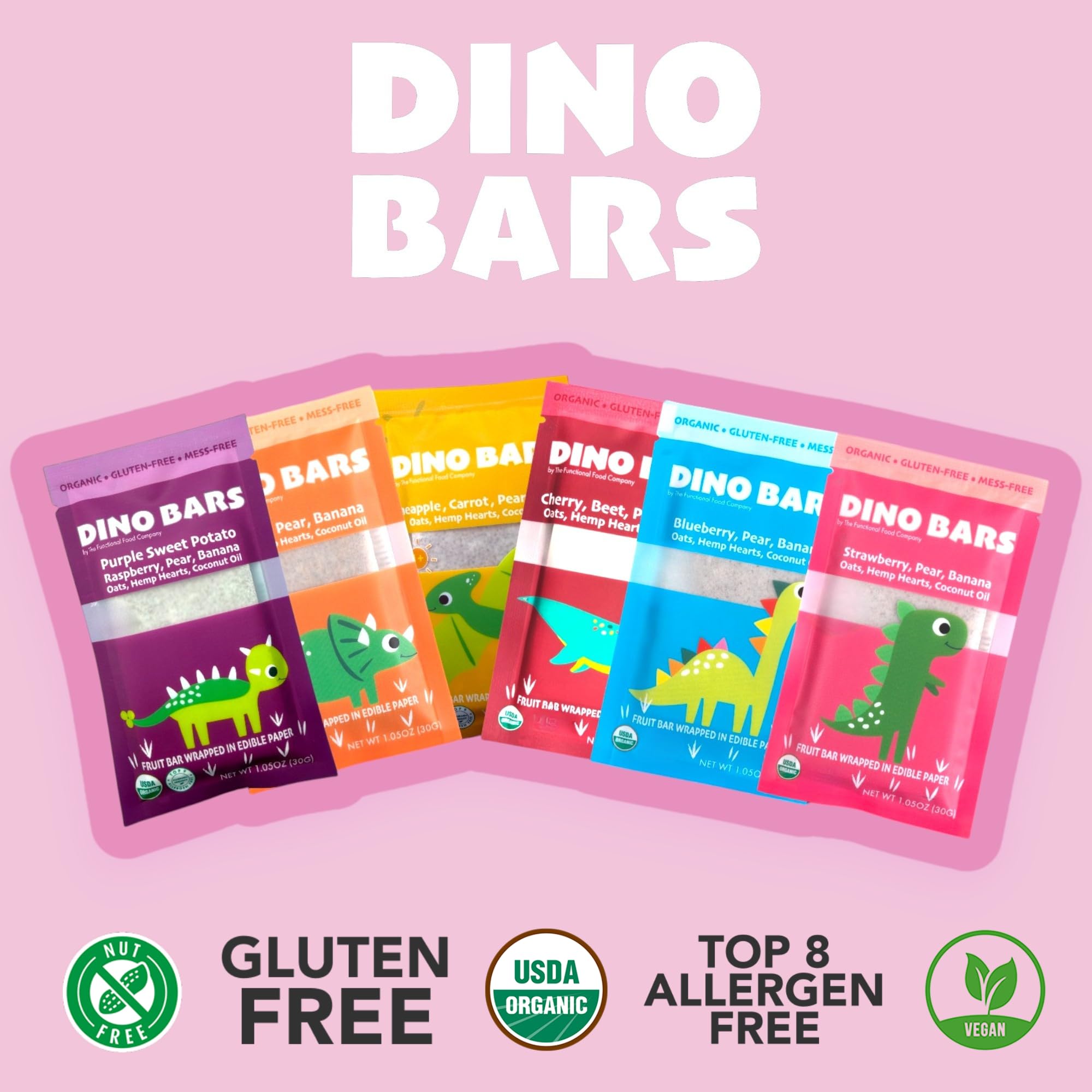 DINO BARS assortment displayed to show variety and kid appeal benefit