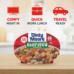Dinty Moore stew served in bowl in kitchen showing ready-to-eat convenience