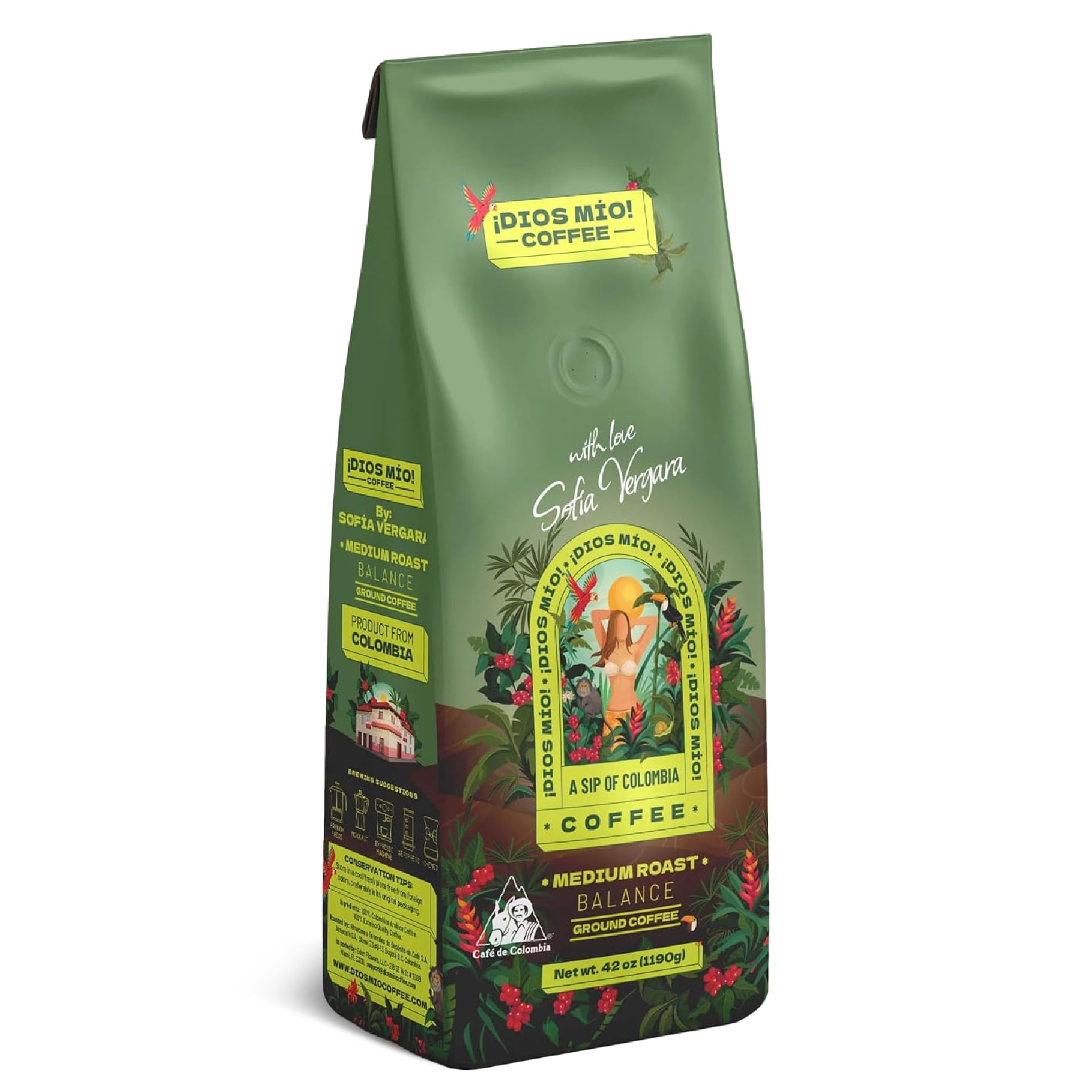 Dios Mio front packaging showing 42 oz bag and brand logo for clear identification