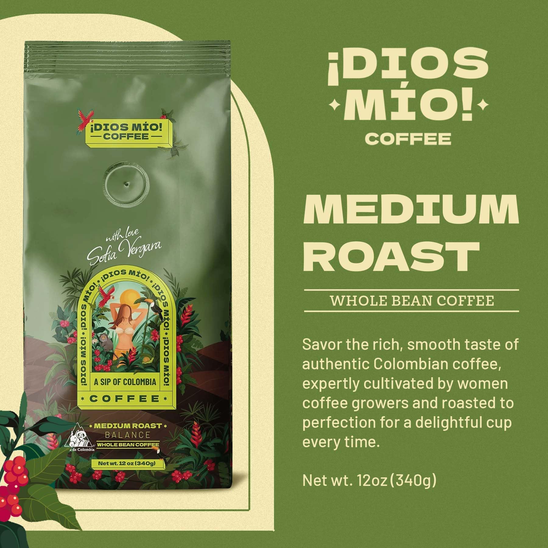 Dios Mio pouring brewed coffee into cup illustrating smooth medium roast flavor