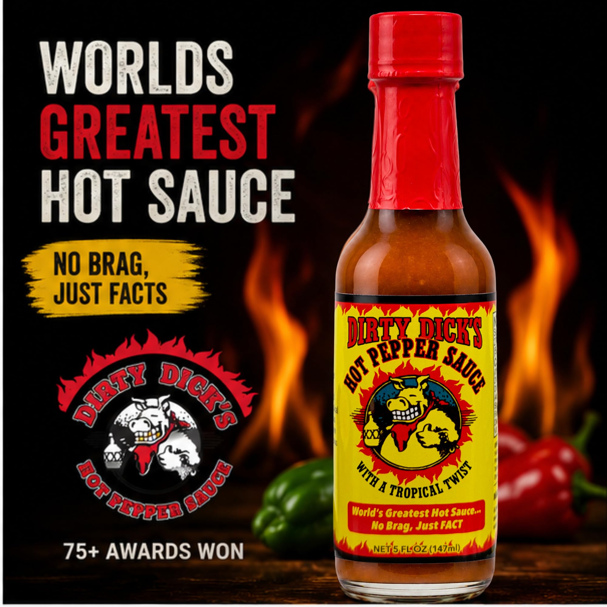 Dirty Dick's bottle beside measuring spoon for portion guidance and versatility