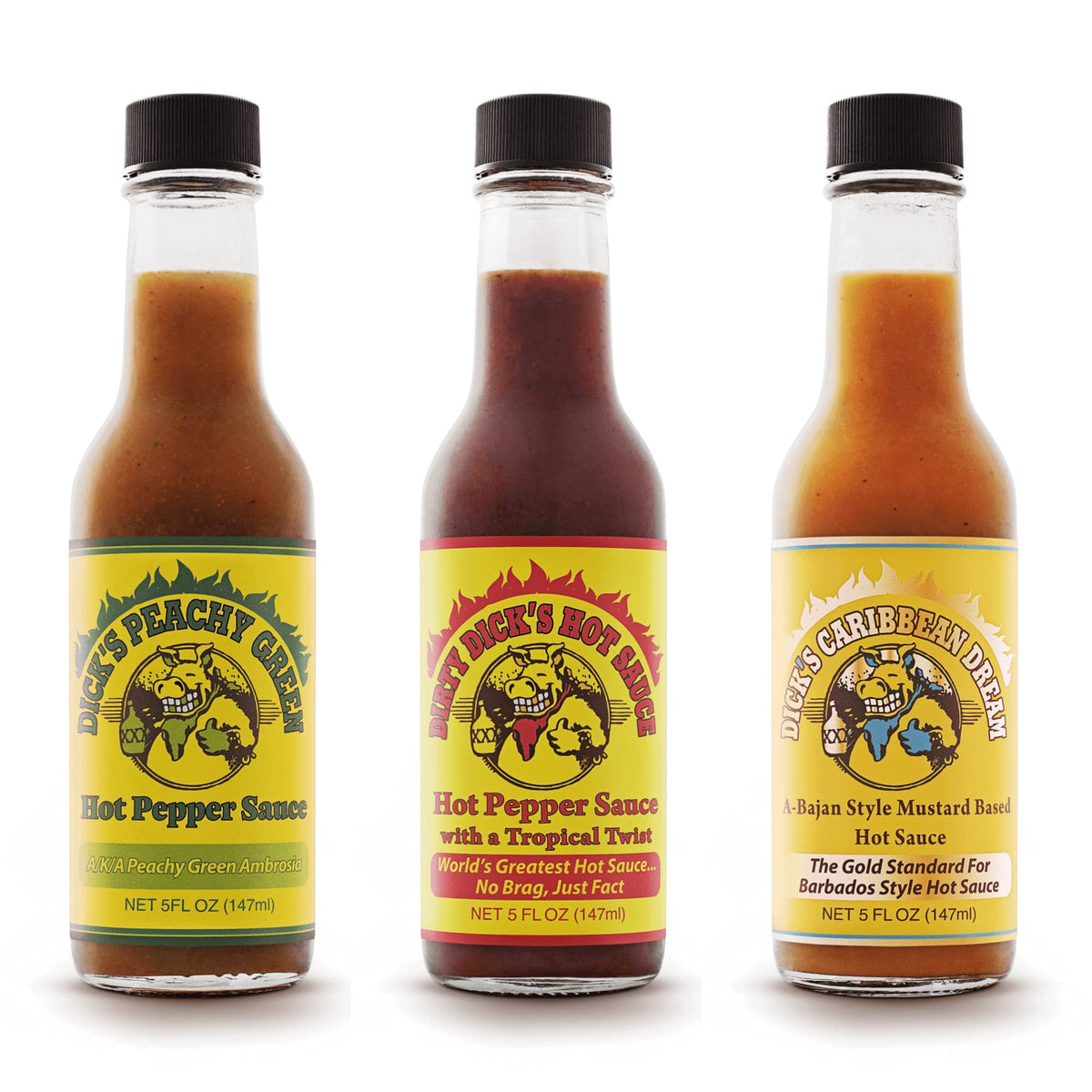 Dirty Dick's trio front packaging showing three bottles and gift-ready box benefit: perfect sampler