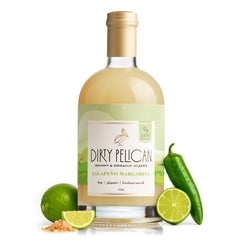 Dirty Pelican front bottle shows spicy jalapeño flavor and ready-to-mix convenience