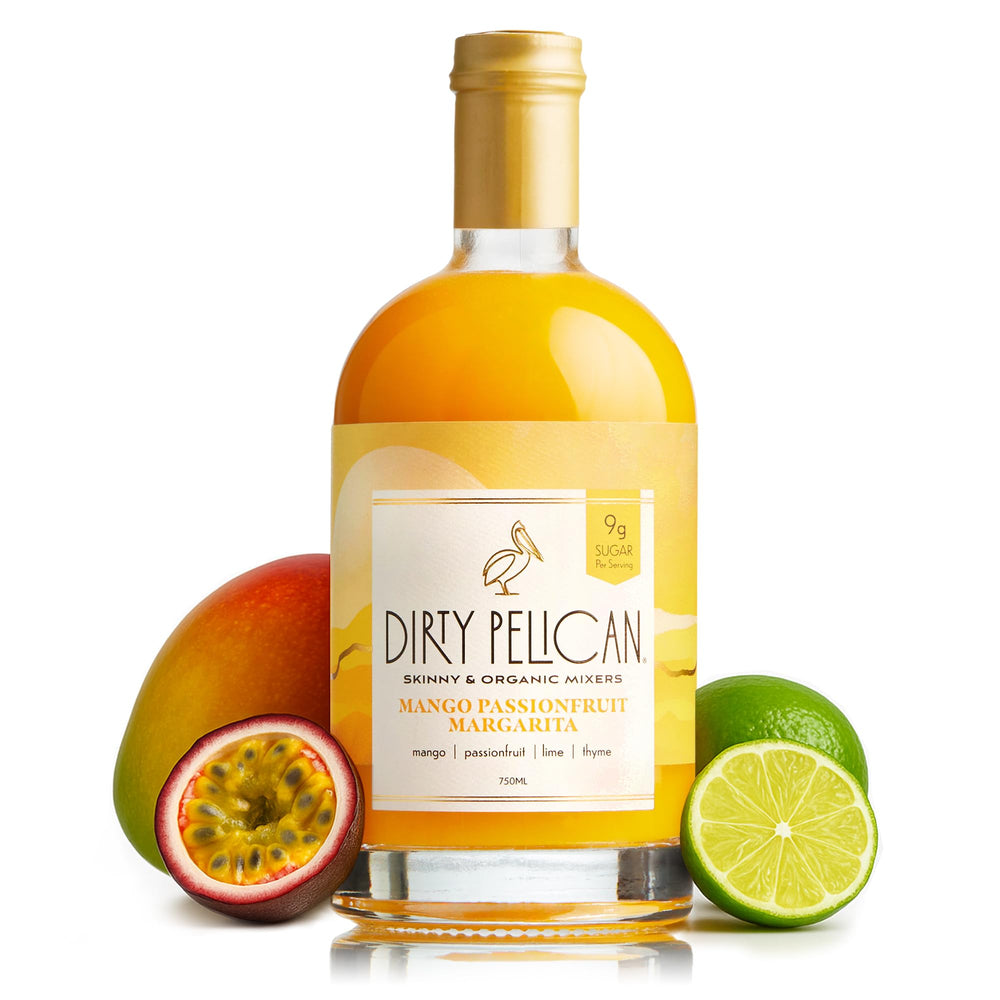 Dirty Pelican front packaging showing mango passionfruit flavor and benefits