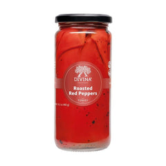 DIVINA open jar top view with glossy peppers, ready-to-use for recipes