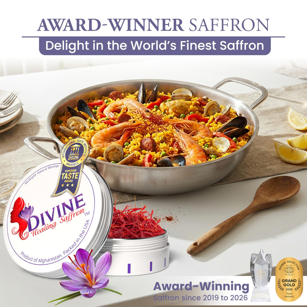 Laboratory report and Divine Healing Saffron packaging shown to highlight ISO 3632 testing transparency