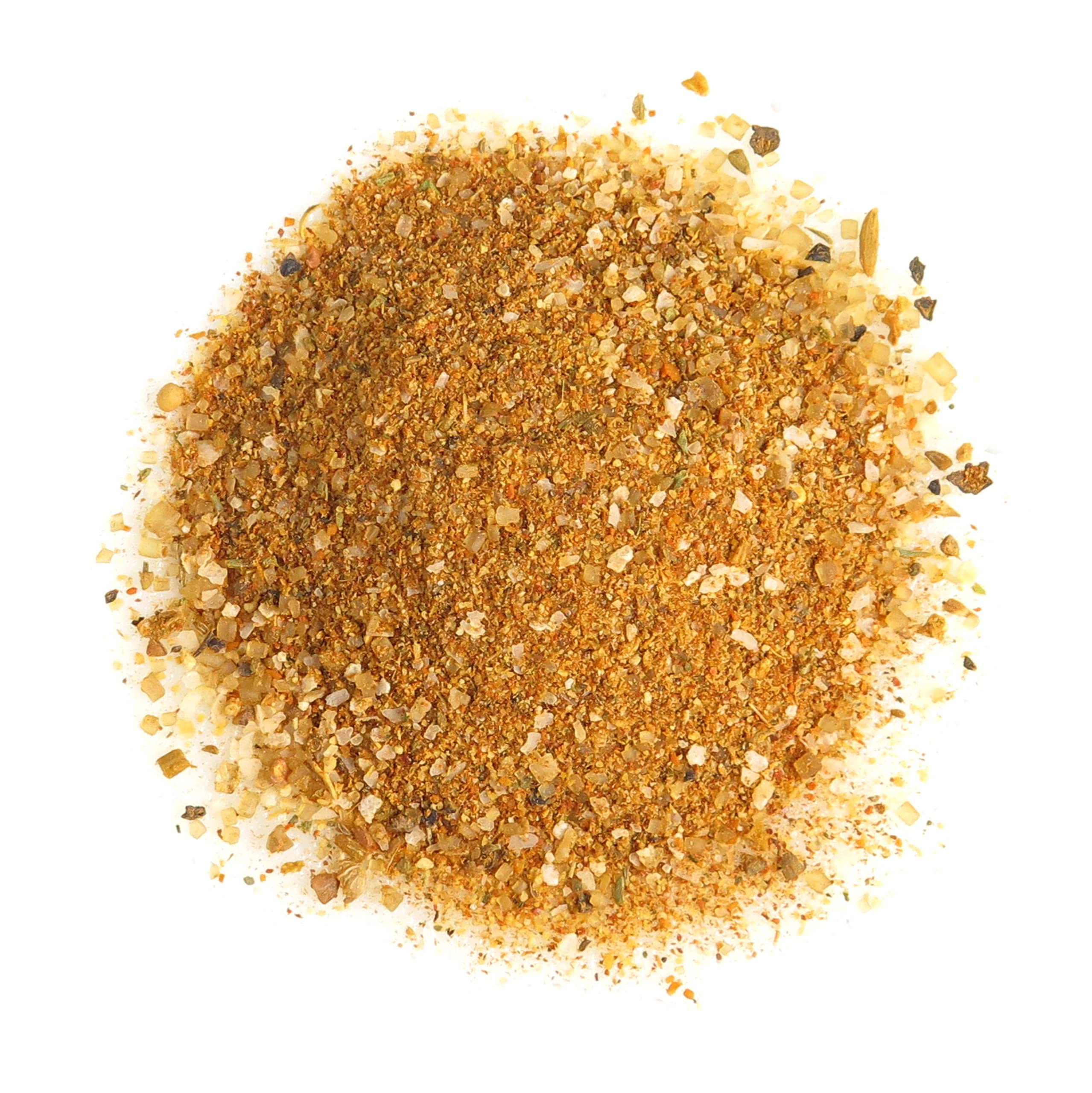 Dizzy Pig rub texture in jar revealing coarse blend that caramelizes and seasons evenly