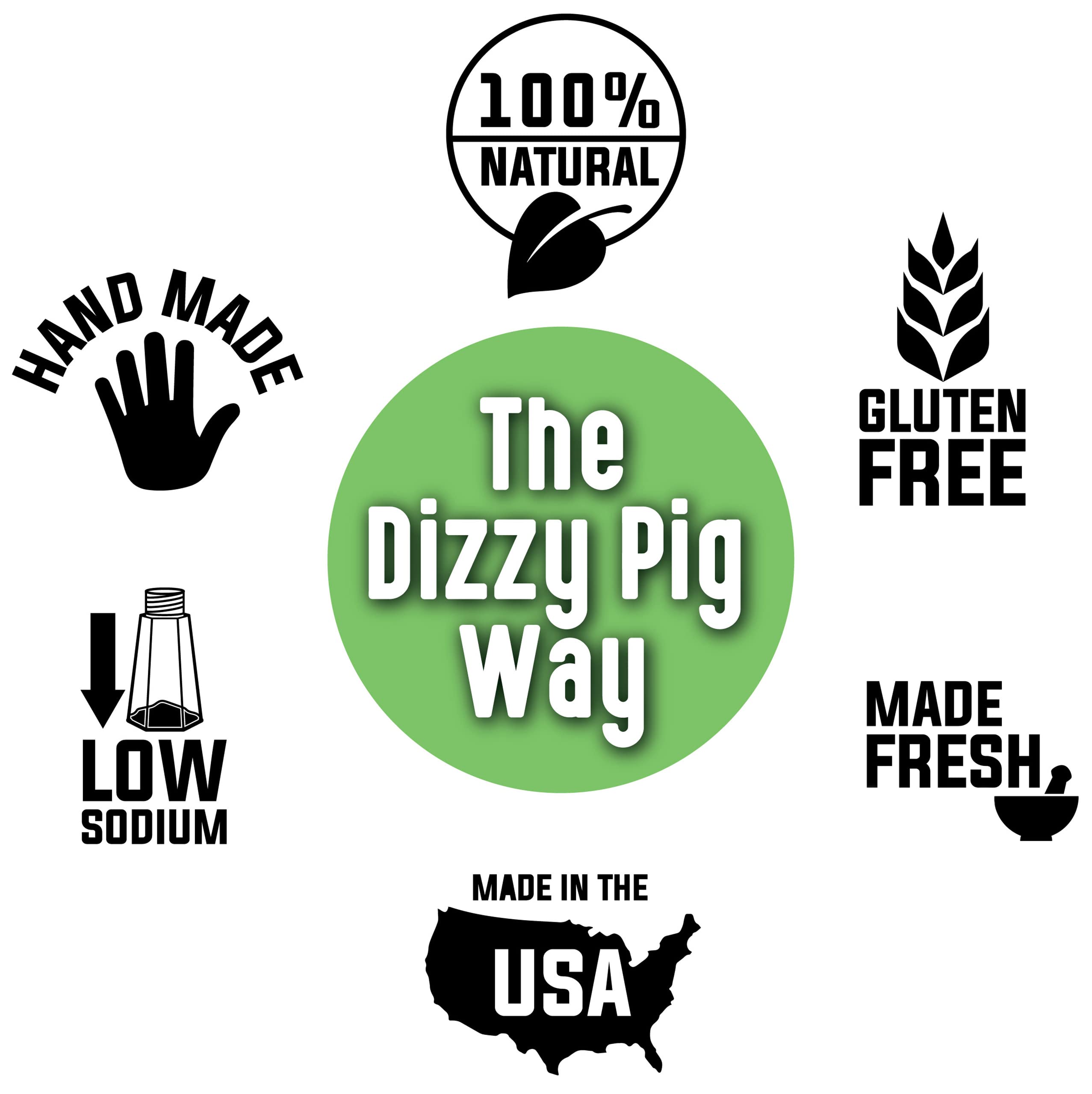 Dizzy Pig shaker held in hand for scale showing 8oz capacity and long-lasting supply