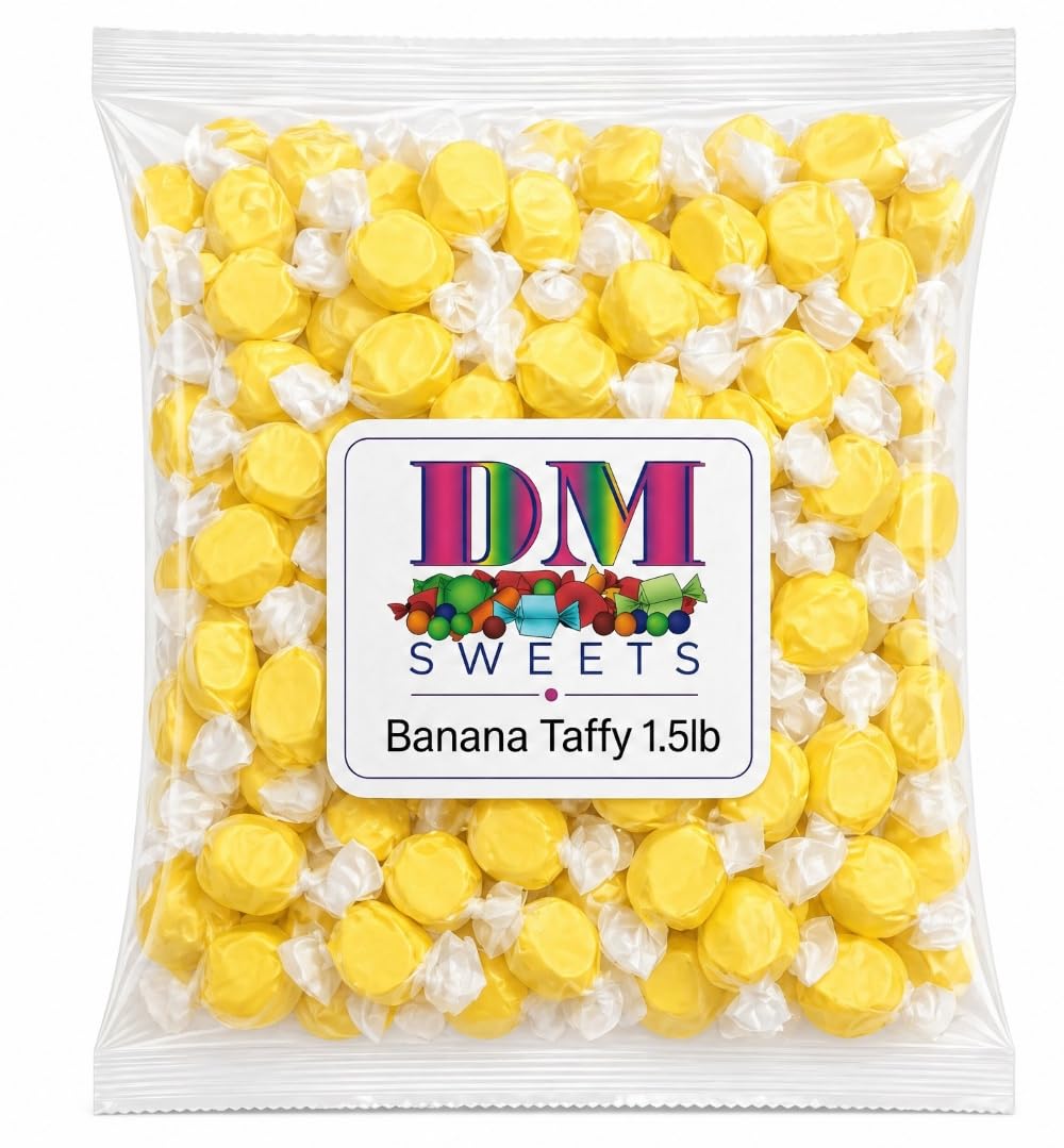 DM Sweets unwrapped banana taffy piece showing soft chew and creamy look
