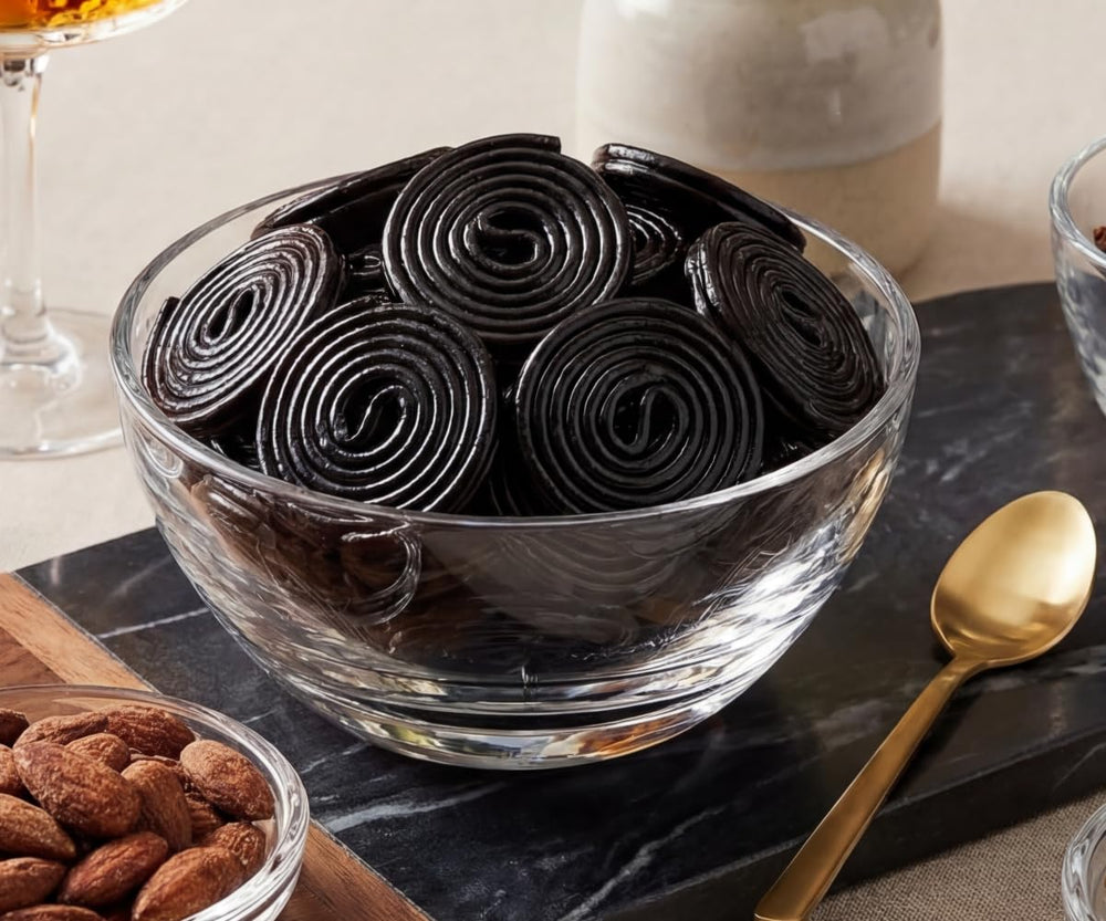 DM Sweets wheels in clear candy jar ideal for display and easy access