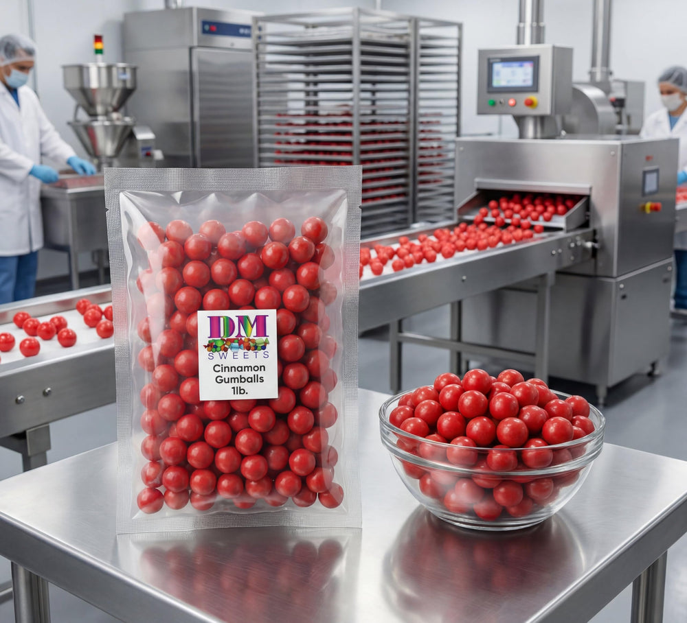 DM Sweets candy jar filled with red gumballs highlighting visual impact
