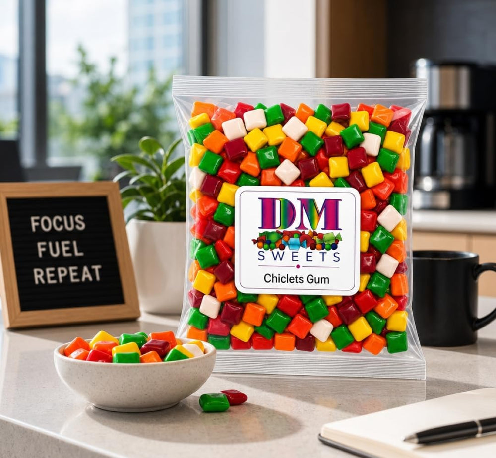 DM Sweets in a glass candy dish showing display-ready appeal
