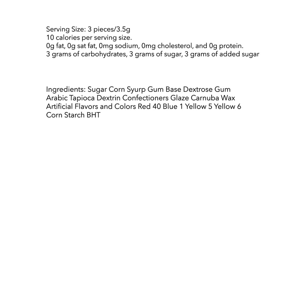 DM Sweets chiclets label and ingredient panel clear product information view