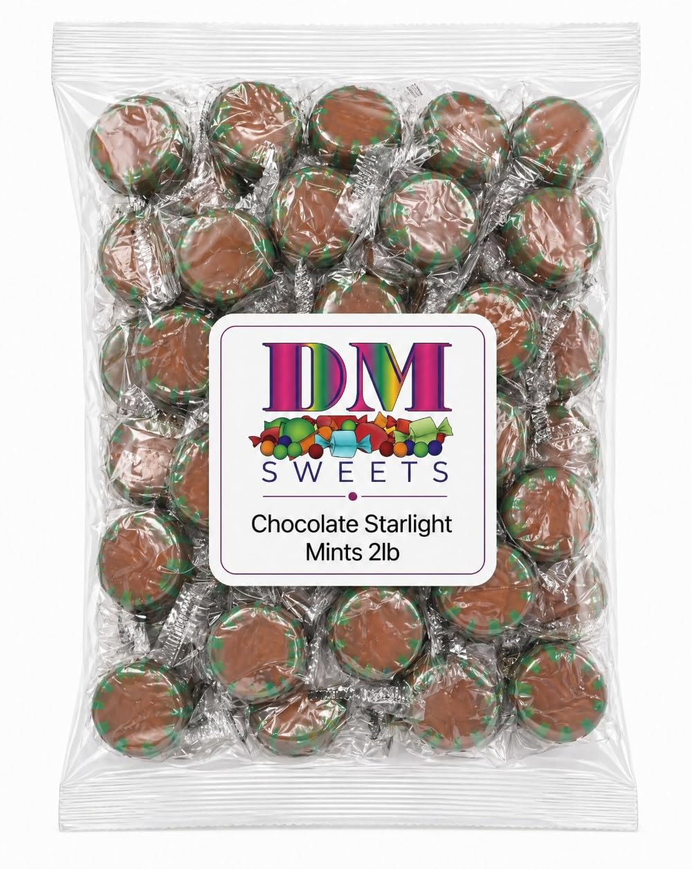 DM Sweets close-up of chocolate mint candy surface highlighting rich flavor