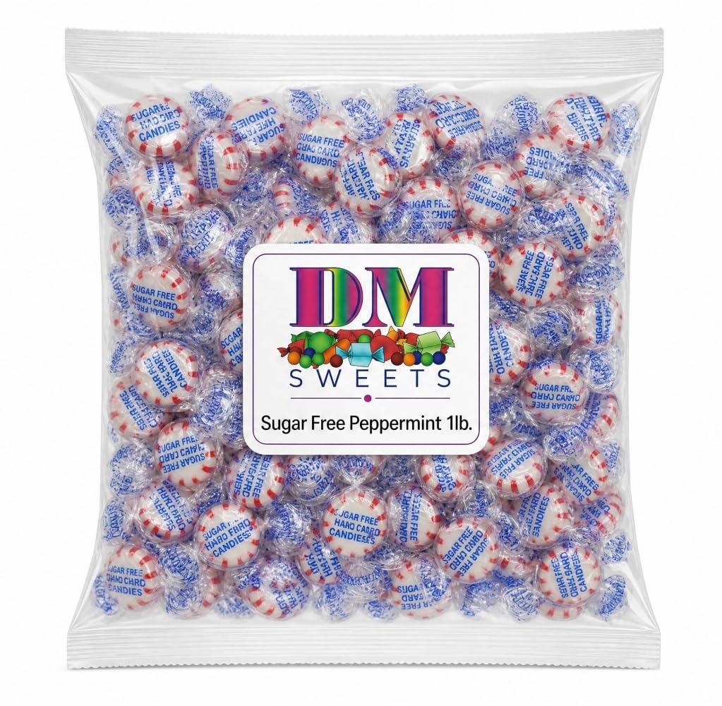 DM Sweets close up of peppermint mint texture and glossy finish, emphasizes freshness