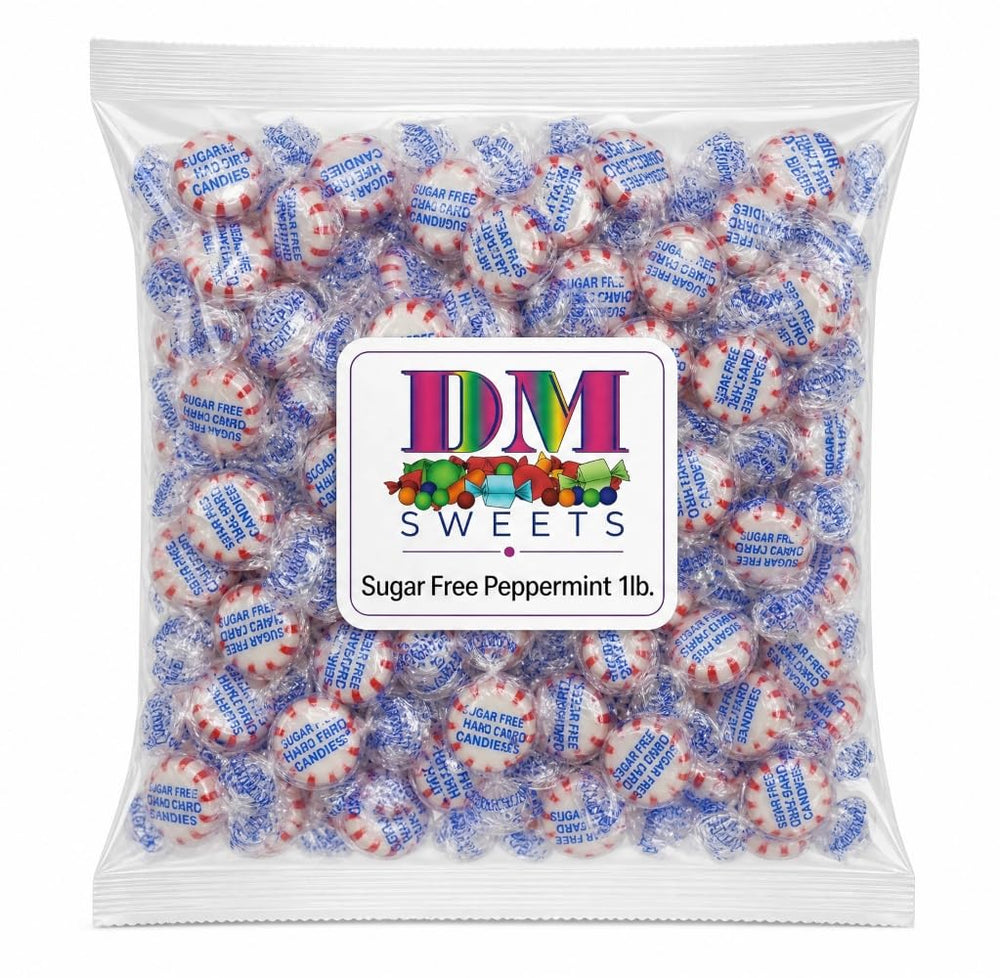 DM Sweets close up of peppermint mint texture and glossy finish, emphasizes freshness