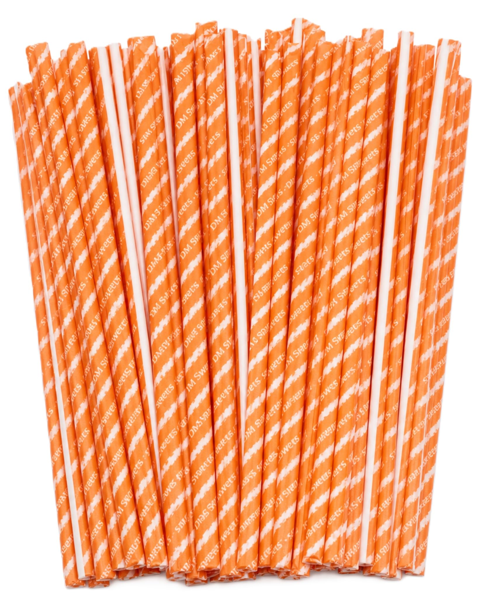 DM Sweets front packaging showing 100-count orange candy straws and easy sharing