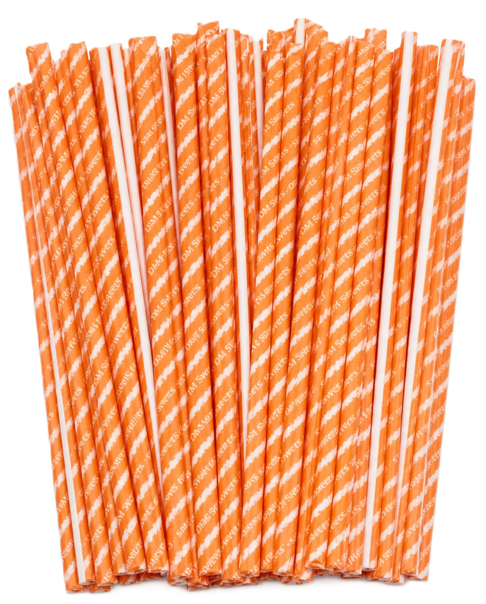 DM Sweets front packaging showing 100-count orange candy straws and easy sharing