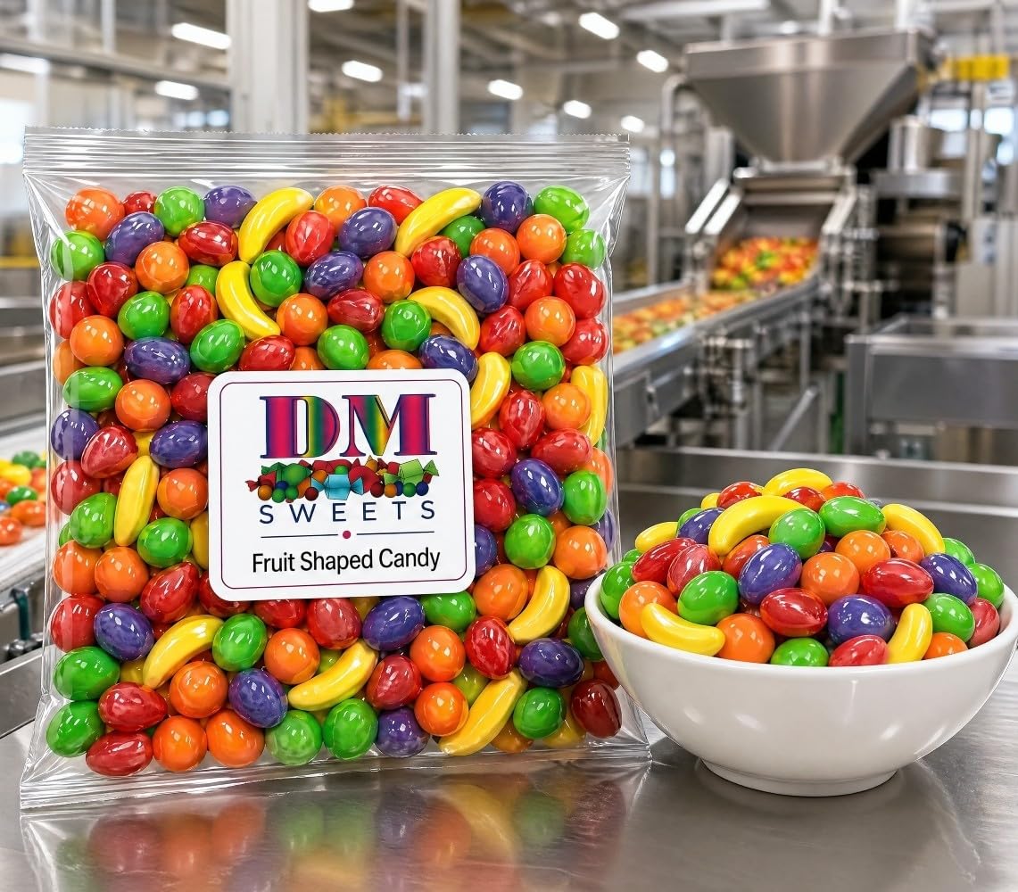 DM Sweets fruit shape detail showcasing recognizable banana and apple
