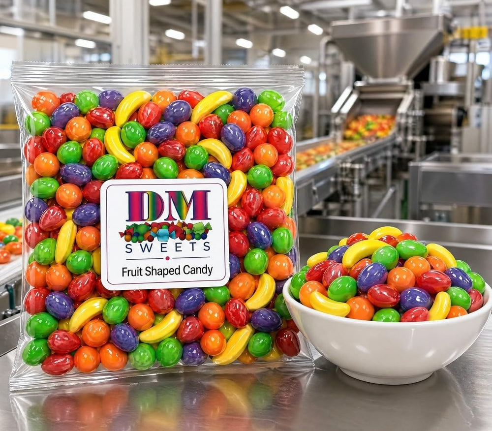 DM Sweets fruit shape detail showcasing recognizable banana and apple