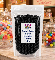 DM Sweets open resealable bag with twists visible for portability and freshness