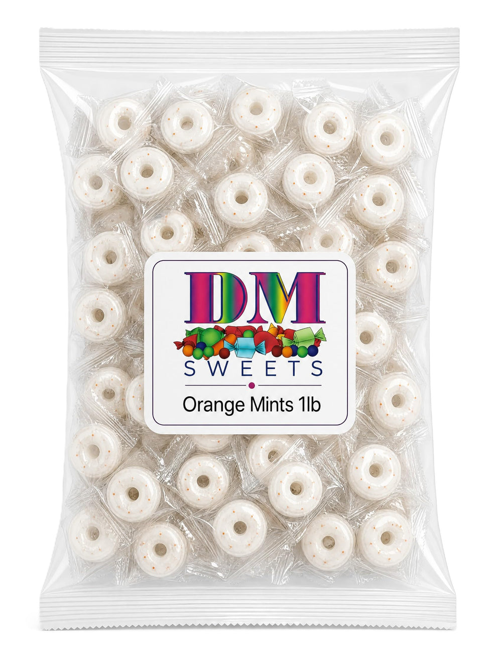DM Sweets orange mints in a clear bowl at reception for attractive customer refreshment benefit