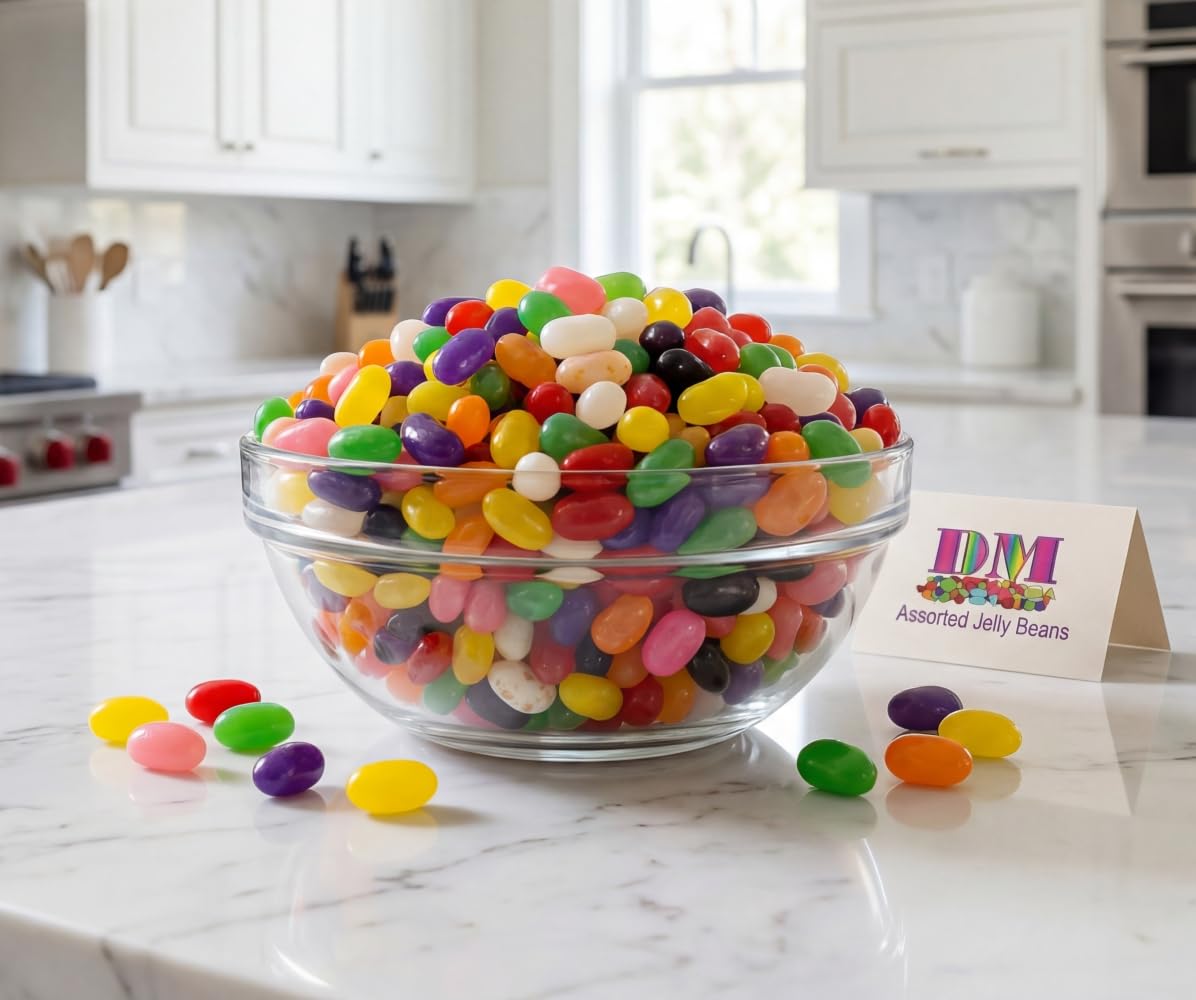 DM Sweets jelly beans next to ruler showing scale and generous 3 lb benefit