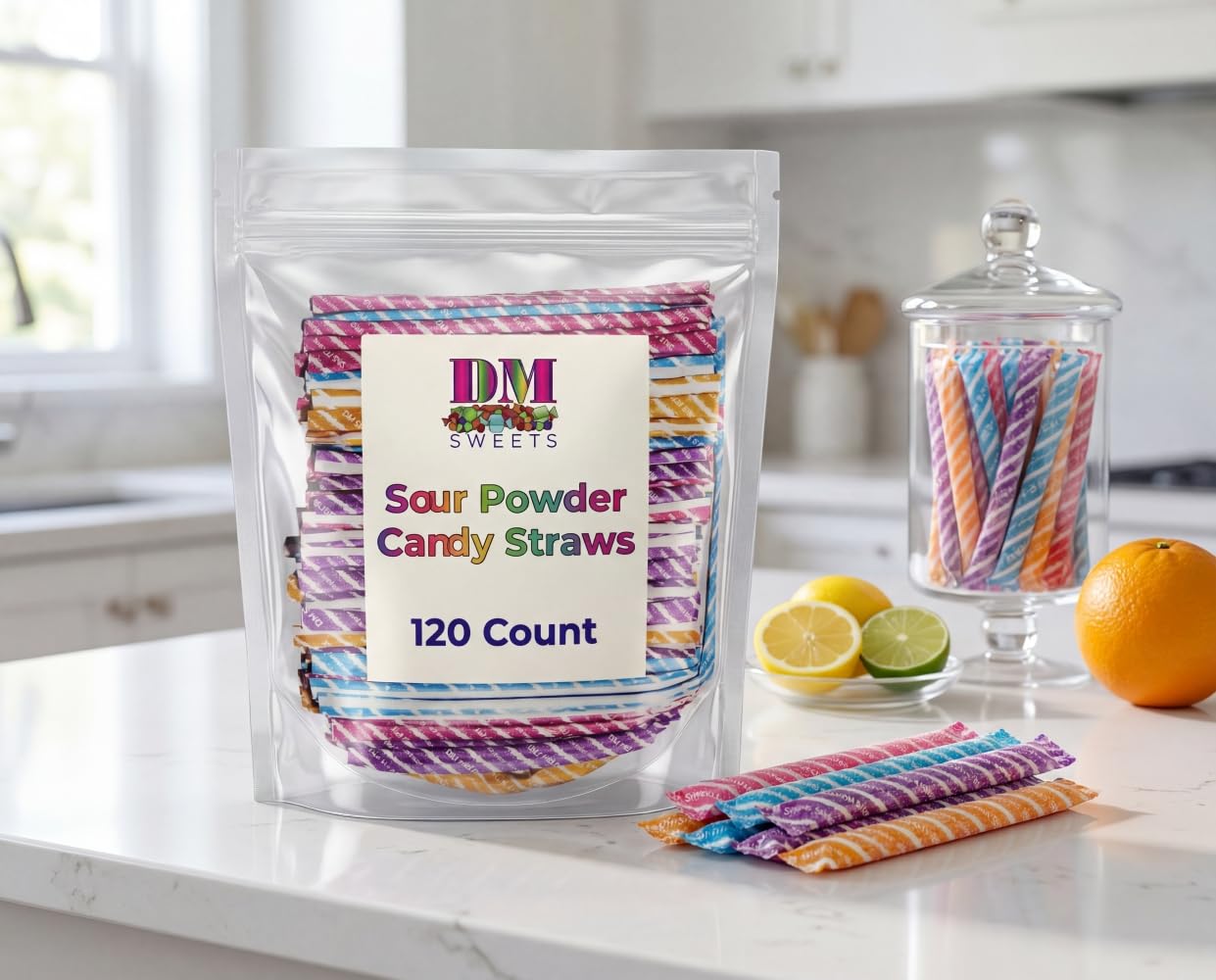 DM Sweets size comparison with a ruler to show actual straw length and portion size