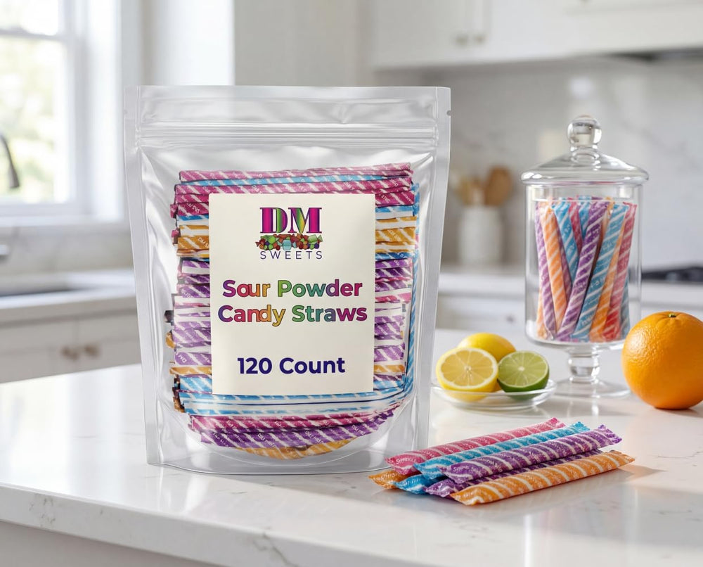 DM Sweets size comparison with a ruler to show actual straw length and portion size