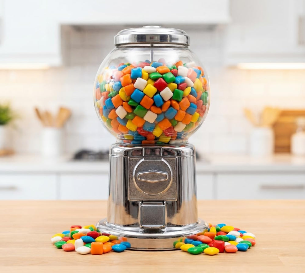 DM Sweets piece beside coin showing mini size and portion control