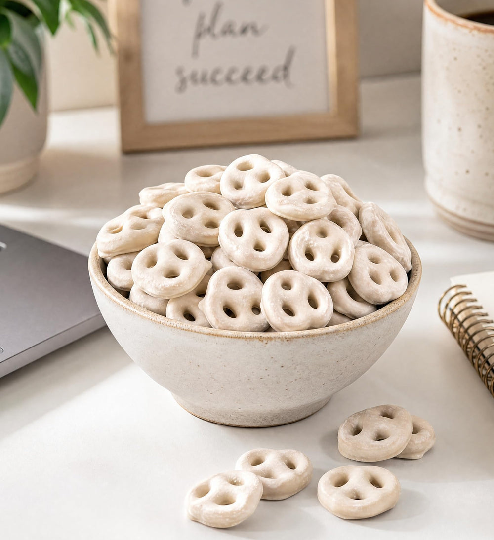 DM Sweets next to a coin for size comparison demonstrating bite-sized pieces