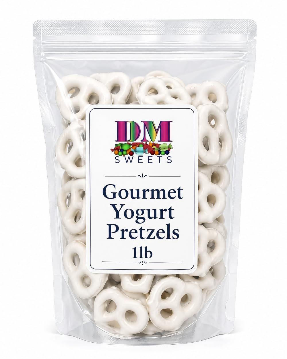 DM Sweets close-up of yogurt coating and pretzel texture highlighting creamy finish