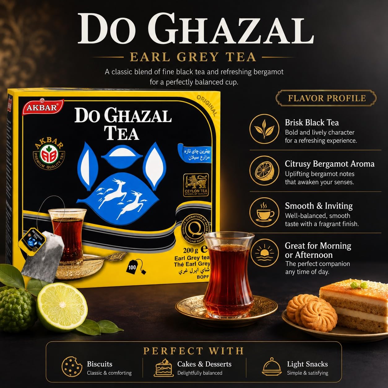 Do Ghazal loose leaf and bergamot detail, natural ingredients for bright flavor