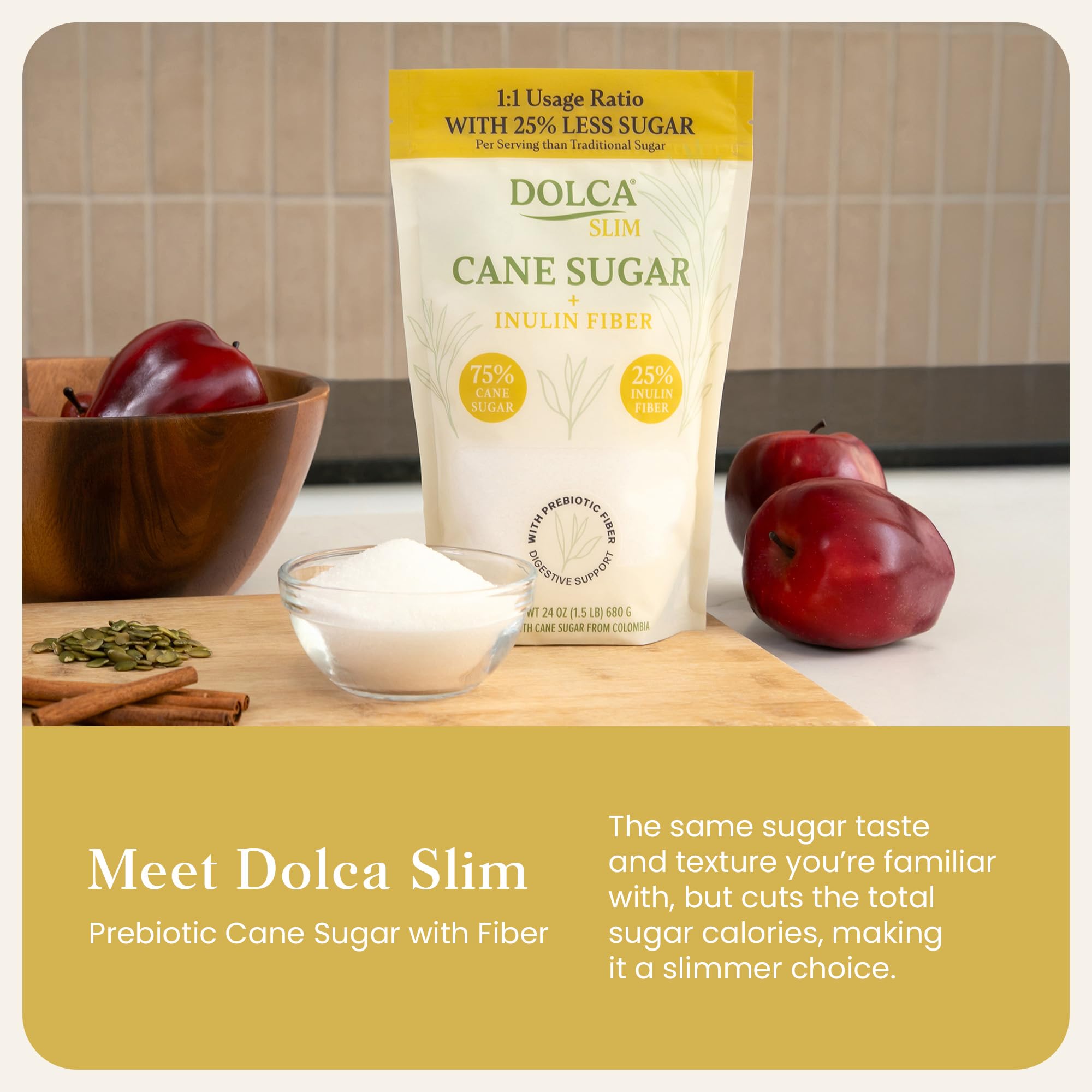 Dolca granules close-up highlighting sugar texture and usability
