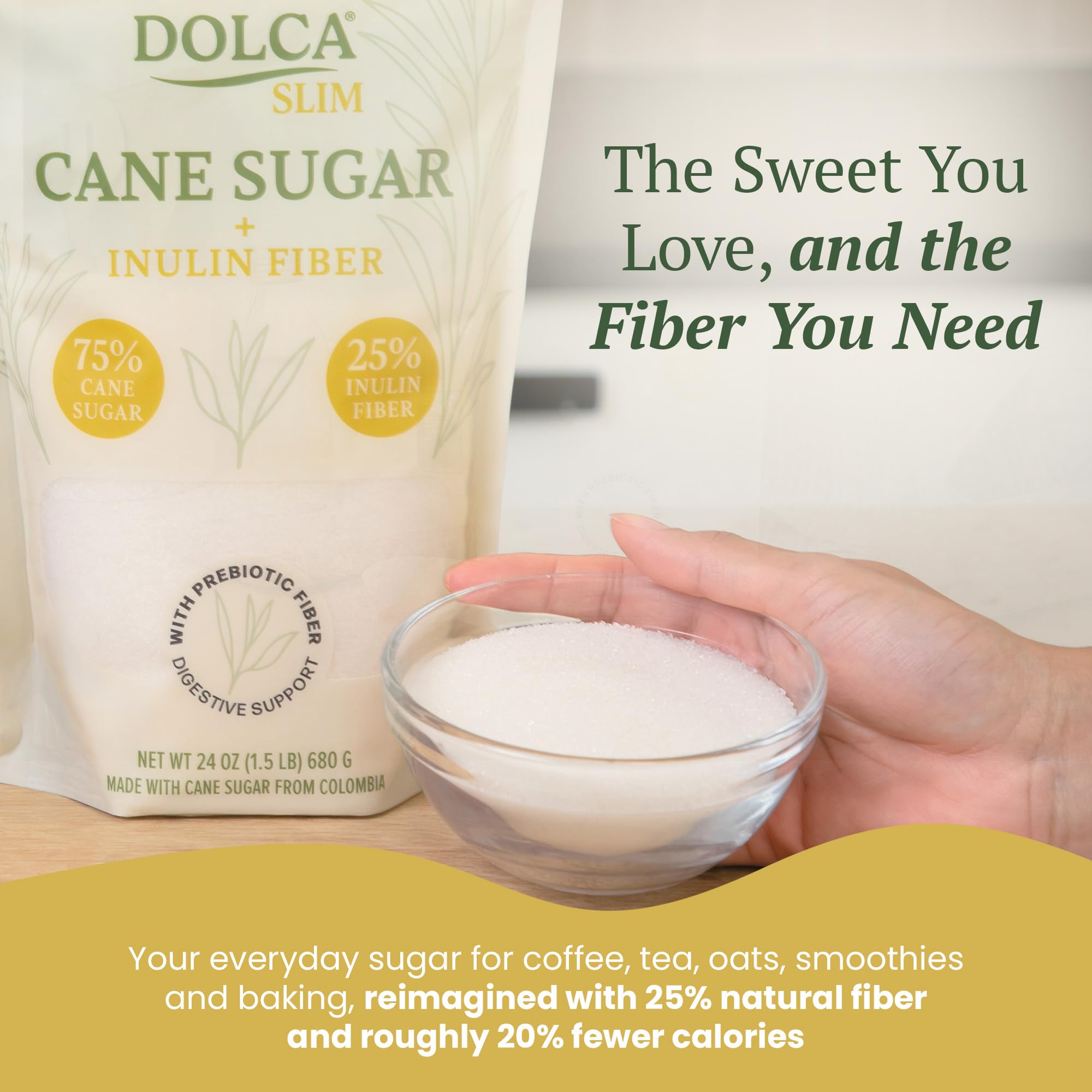Dolca ingredient label showing cane sugar and inulin for transparency